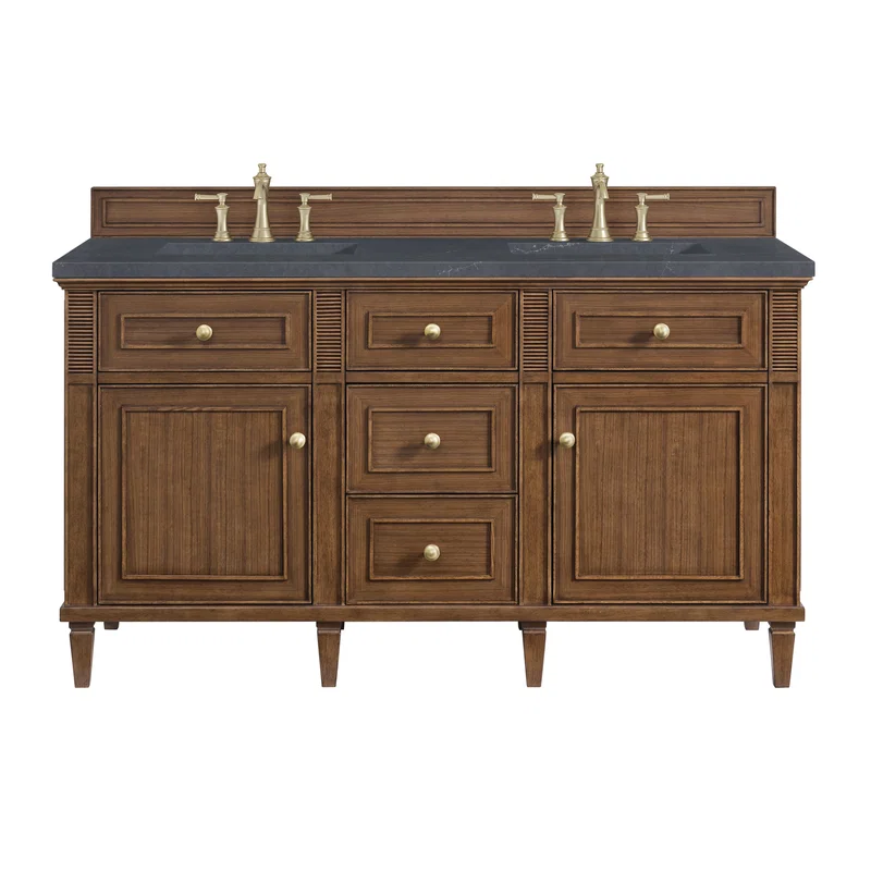 Lorelai 60" Double Vanity, Mid-Century Walnut w/ 3 CM Charcoal Soapstone Silestone Top