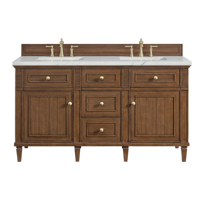 Lorelai 60" Double Vanity, Mid-Century Walnut w/ 3 CM Ethereal Noctis Silestone Top