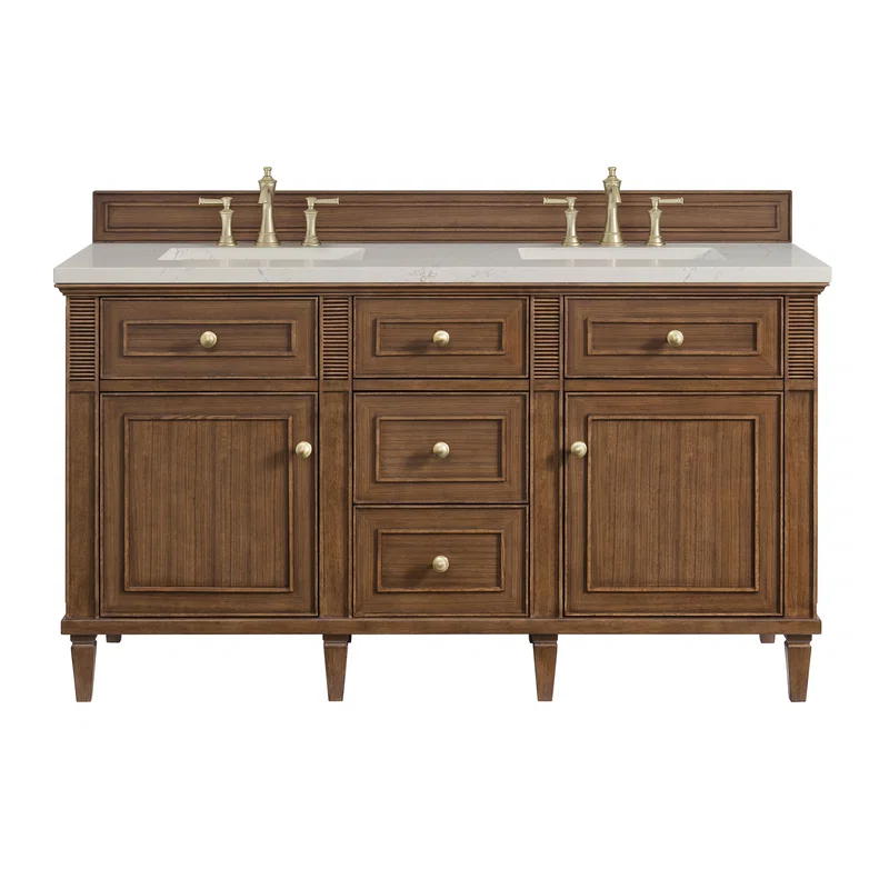 Lorelai 60" Double Vanity, Mid-Century Walnut, w/ 3 CM Siberian Silestone Top