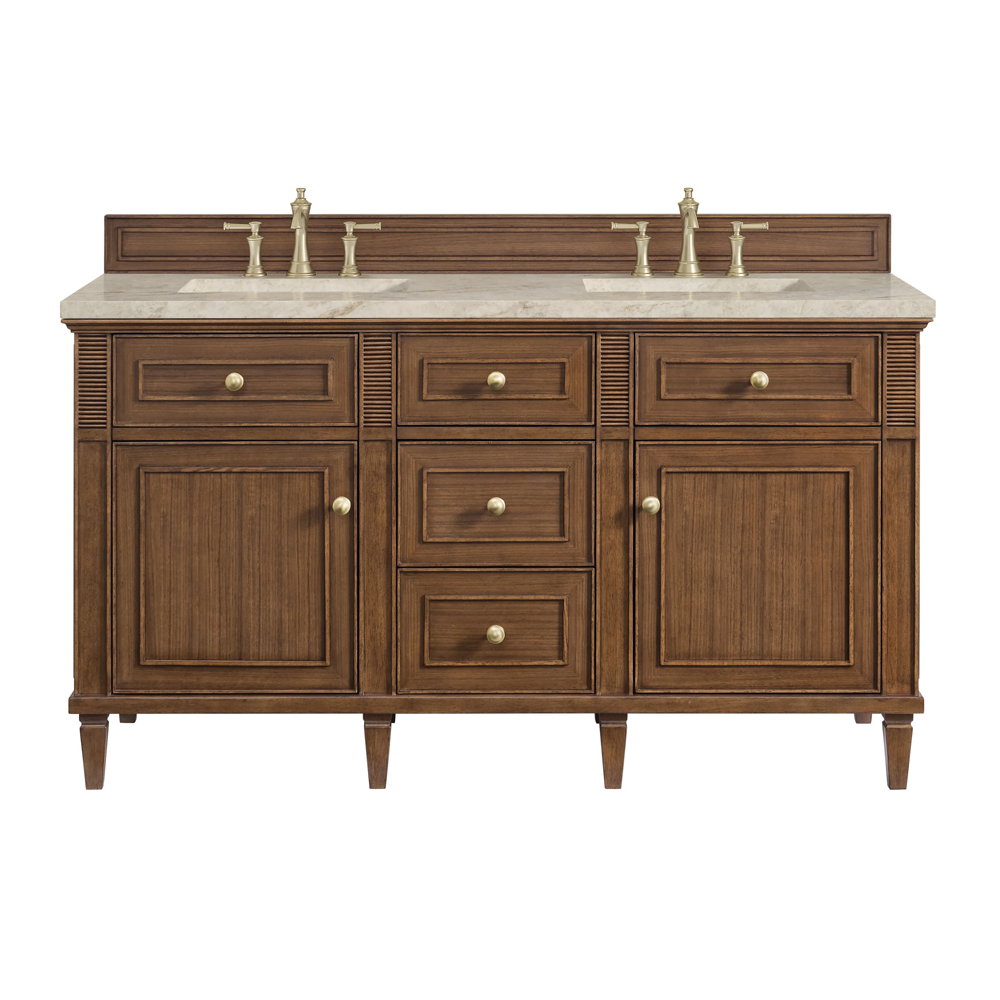 Lorelai 60" Double Vanity, Mid-Century Walnut, w/ 3 CM Tajnar Eclos Top