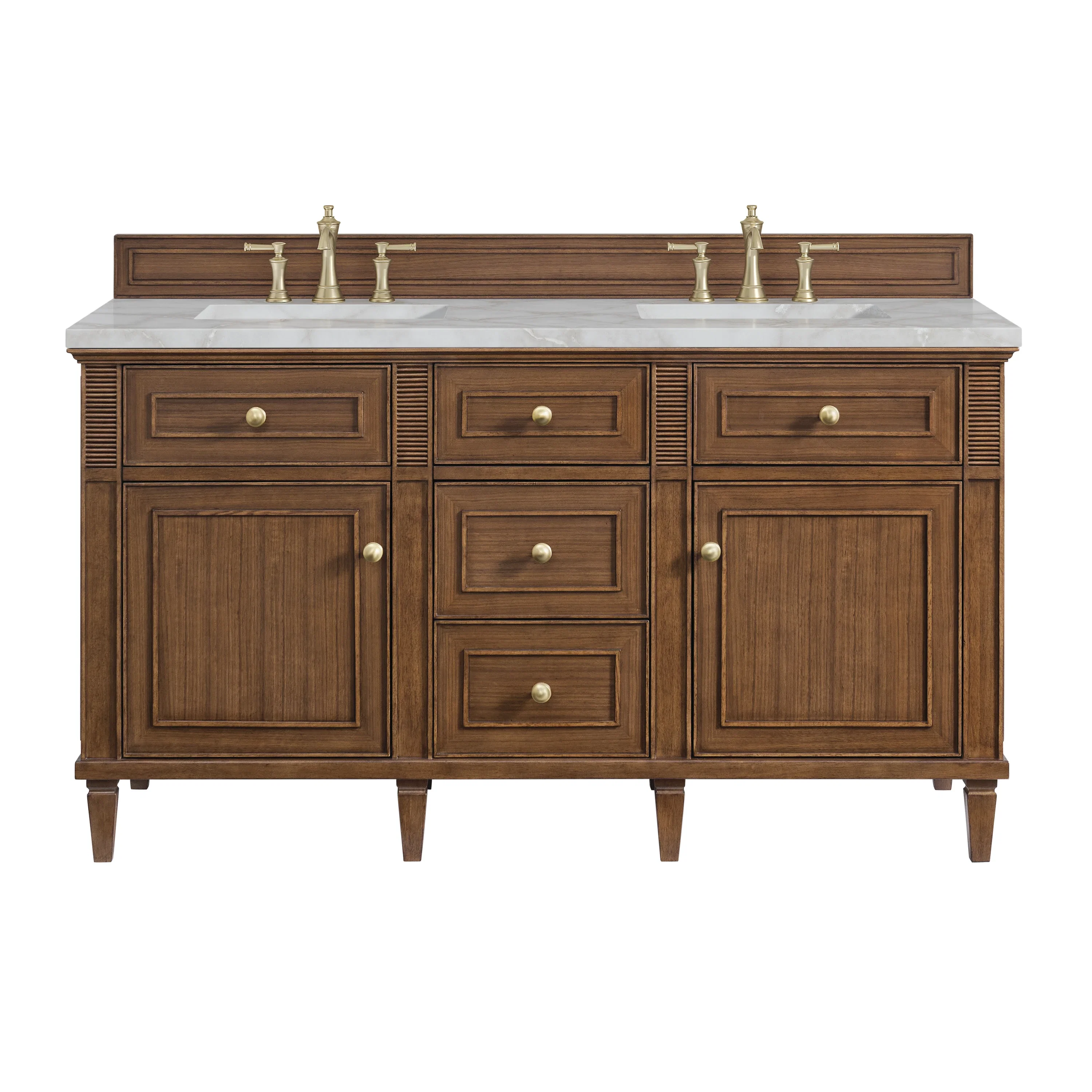 Lorelai 60" Double Vanity, Mid-Century Walnut w/ 3 CM Victorian Silver Silestone Top
