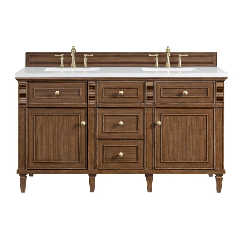 Lorelai 60" Double Vanity, Mid-Century Walnut w/ 3 CM White Zeus Silestone Top