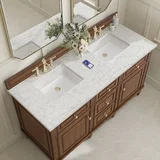 Lorelai 60" Double Vanity, Mid-Century Walnut w/ 3 CM Eternal Jasmine Pearl Silestone Top w/FreePower Wireless Charger