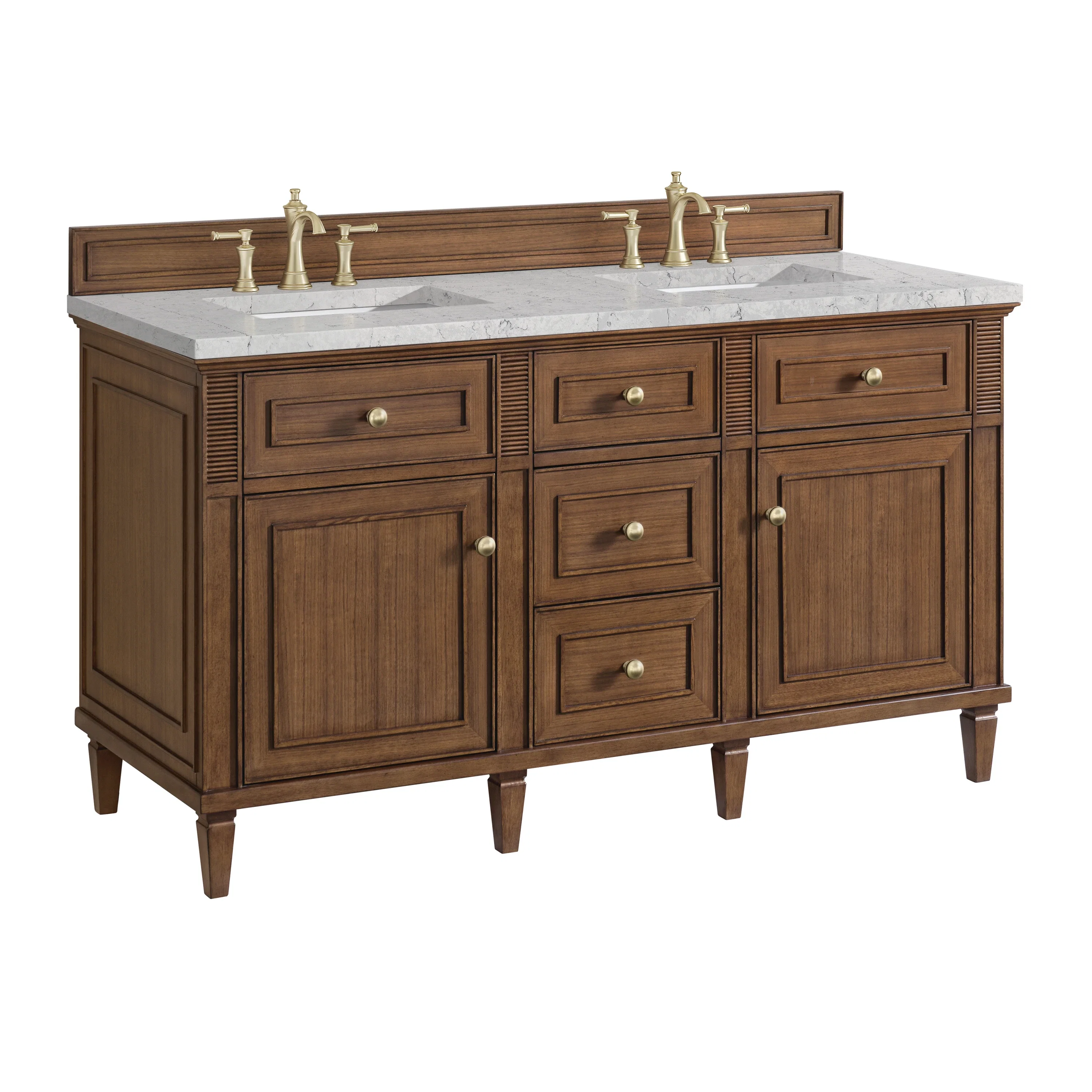 Lorelai 60" Double Vanity, Mid-Century Walnut w/ 3 CM Eternal Jasmine Pearl Silestone Top w/FreePower Wireless Charger