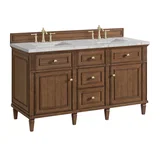 Lorelai 60" Double Vanity, Mid-Century Walnut w/ 3 CM Eternal Jasmine Pearl Silestone Top w/FreePower Wireless Charger
