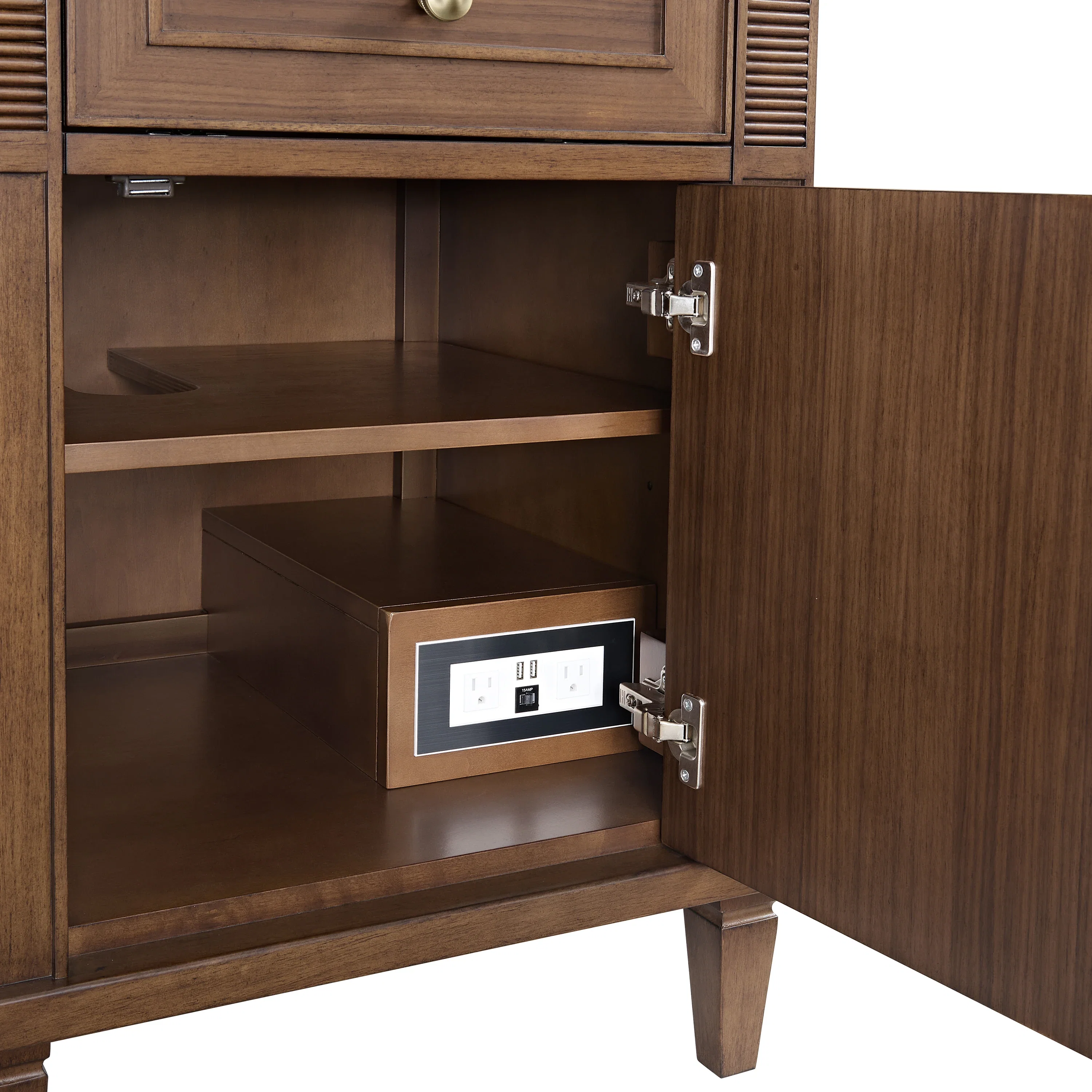 Lorelai 60" Double Vanity, Mid-Century Walnut w/ 3 CM Eternal Jasmine Pearl Silestone Top w/FreePower Wireless Charger
