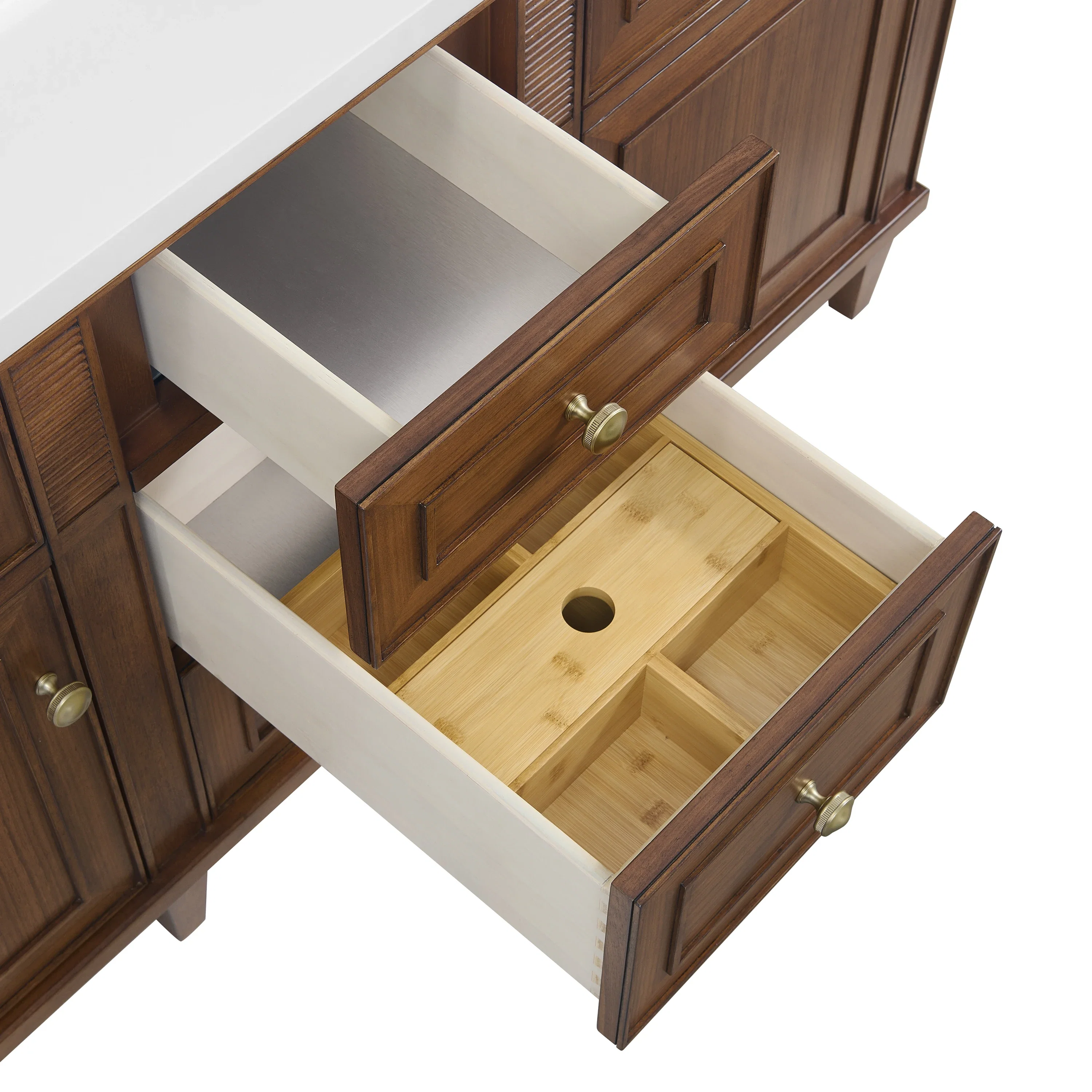 Lorelai 60" Double Vanity, Mid-Century Walnut w/ 3 CM Eternal Jasmine Pearl Silestone Top w/FreePower Wireless Charger