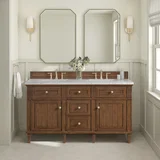 Lorelai 60" Double Vanity, Mid-Century Walnut w/ 3 CM Eternal Jasmine Pearl Silestone Top w/FreePower Wireless Charger