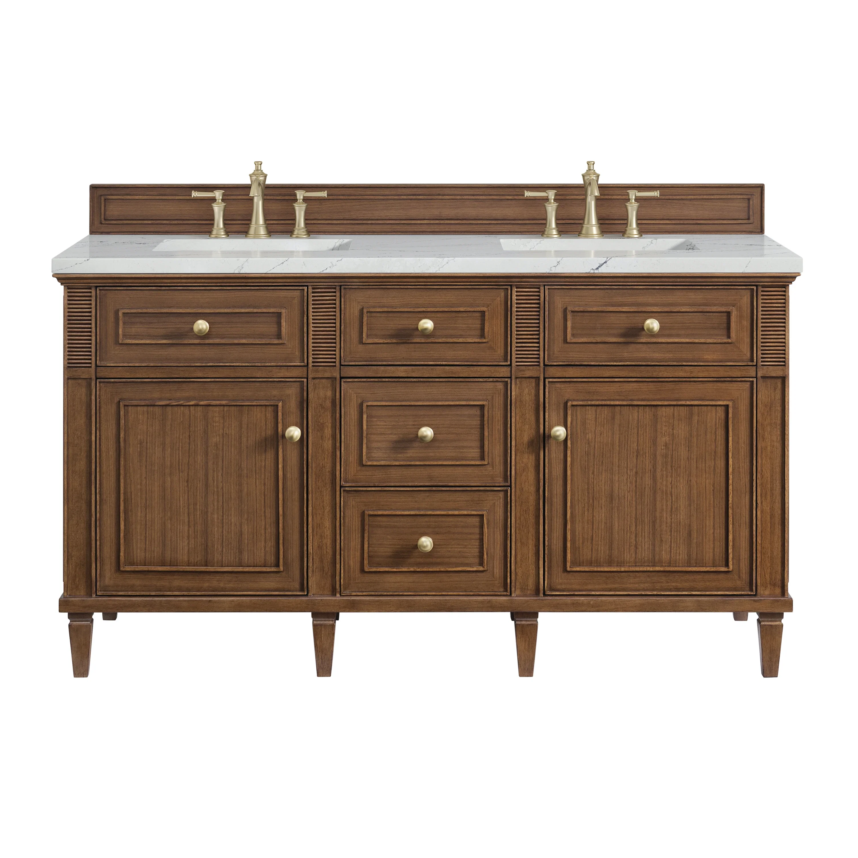 Lorelai 60" Double Vanity, Mid-Century Walnut w/ 3 CM Ethereal Noctis Silestone Top w/FreePower Wireless Charger