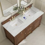 Lorelai 60" Double Vanity, Mid-Century Walnut w/ 3 CM Ethereal Noctis Silestone Top w/FreePower Wireless Charger