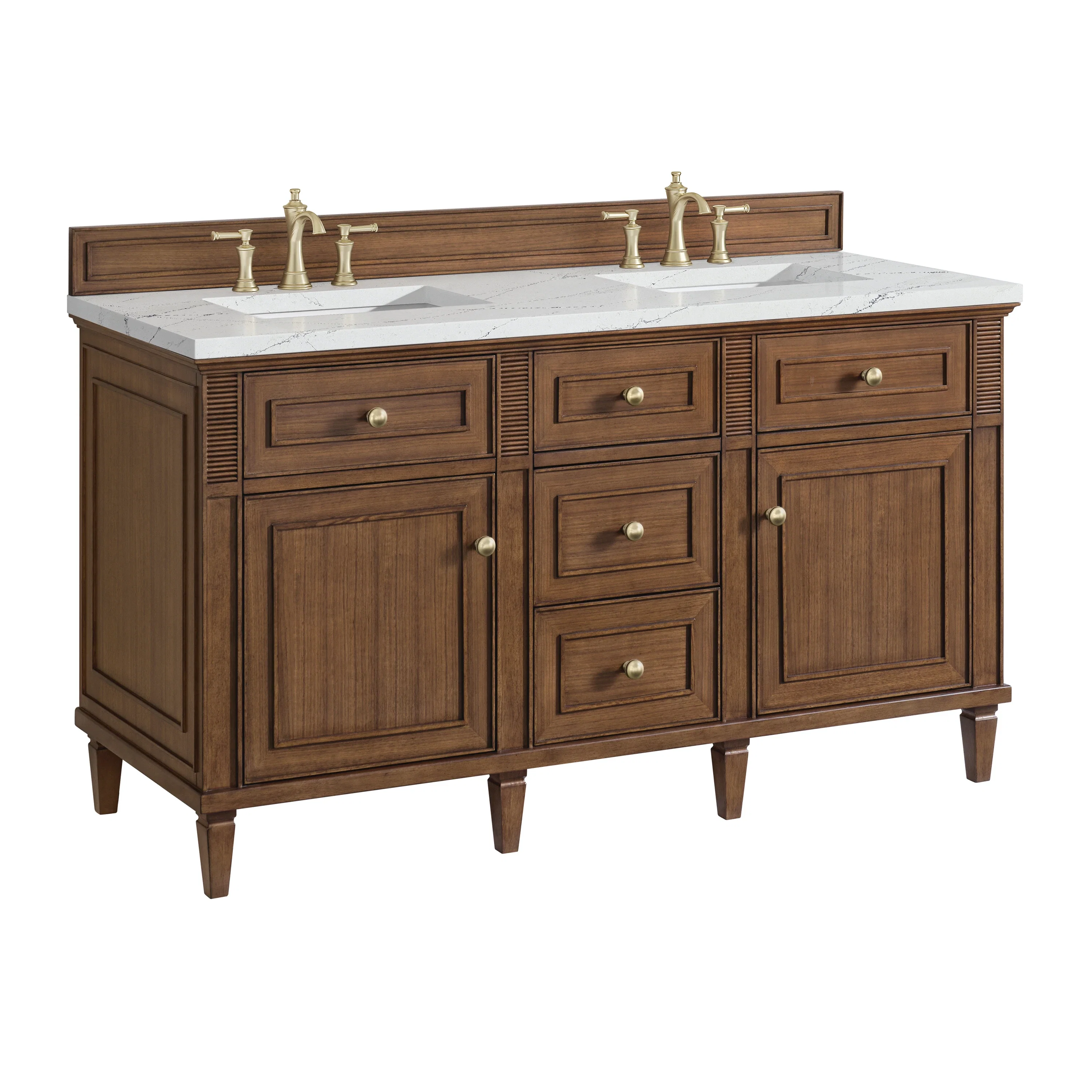 Lorelai 60" Double Vanity, Mid-Century Walnut w/ 3 CM Ethereal Noctis Silestone Top w/FreePower Wireless Charger