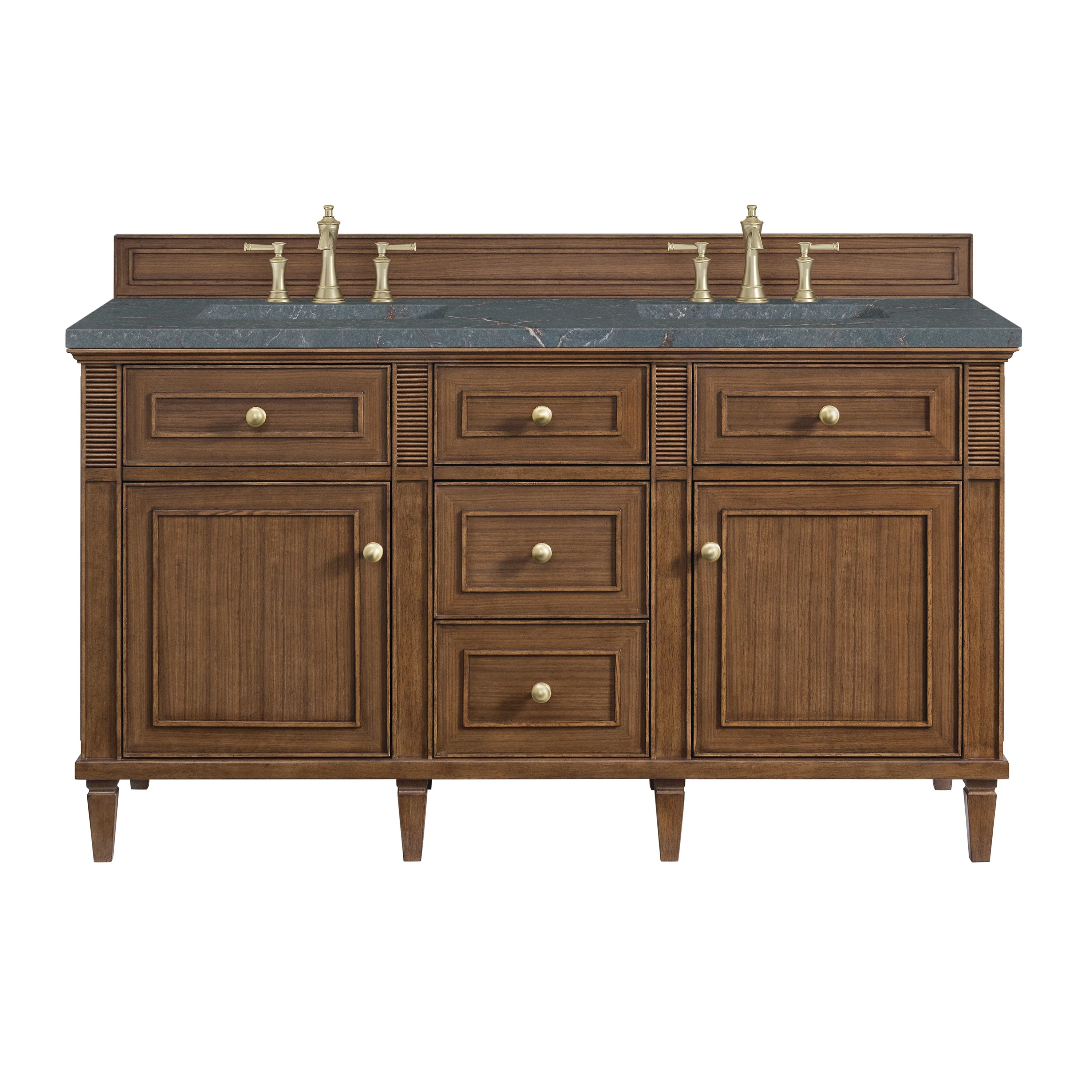 Lorelai 60" Double Vanity, Mid-Century Walnut w/ 3 CM Parisien Bleu Silestone Top w/FreePower Wireless Charger
