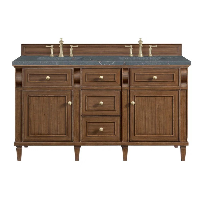 Lorelai 60" Double Vanity, Mid-Century Walnut w/ 3 CM Parisien Bleu Silestone Top w/FreePower Wireless Charger