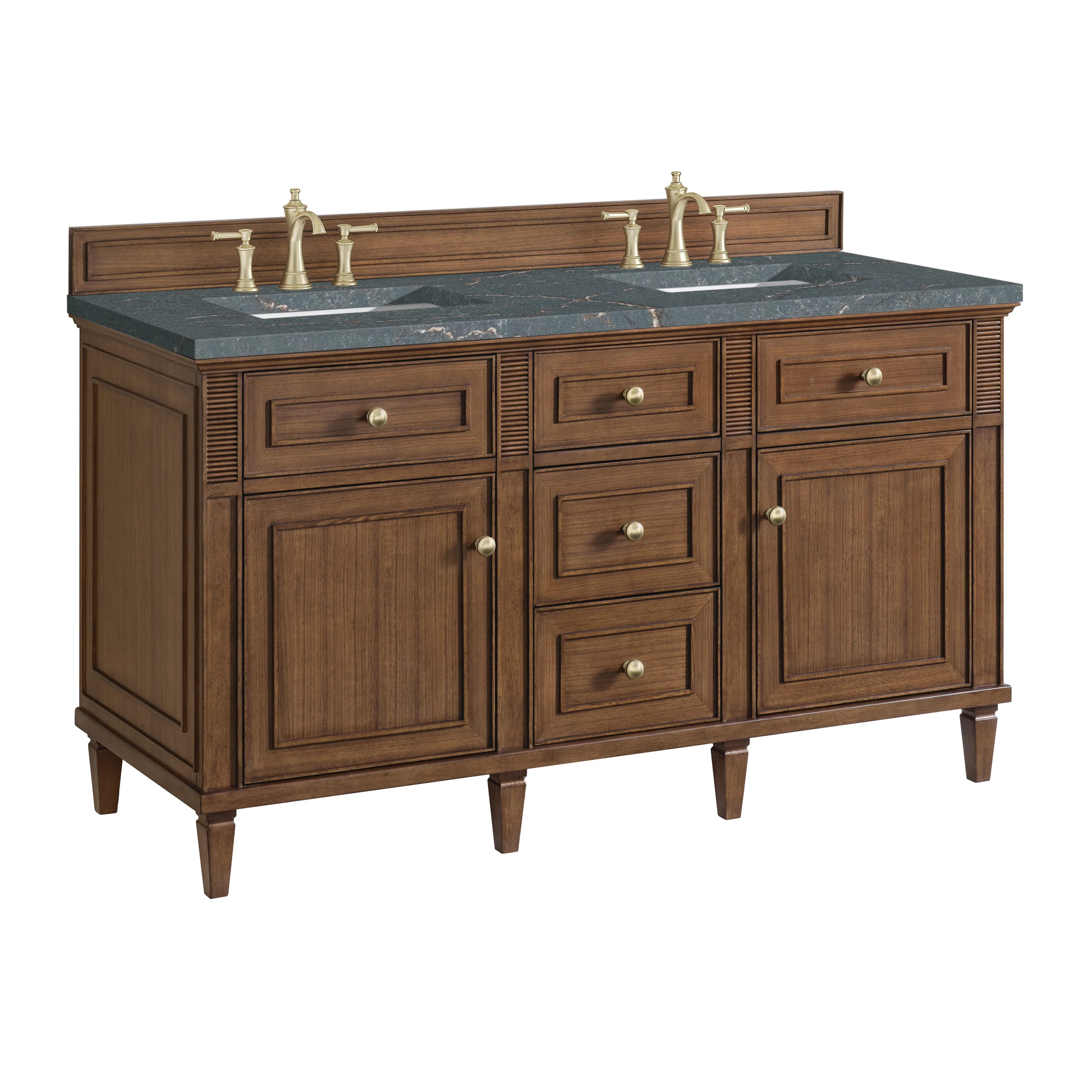 Lorelai 60" Double Vanity, Mid-Century Walnut w/ 3 CM Parisien Bleu Silestone Top w/FreePower Wireless Charger