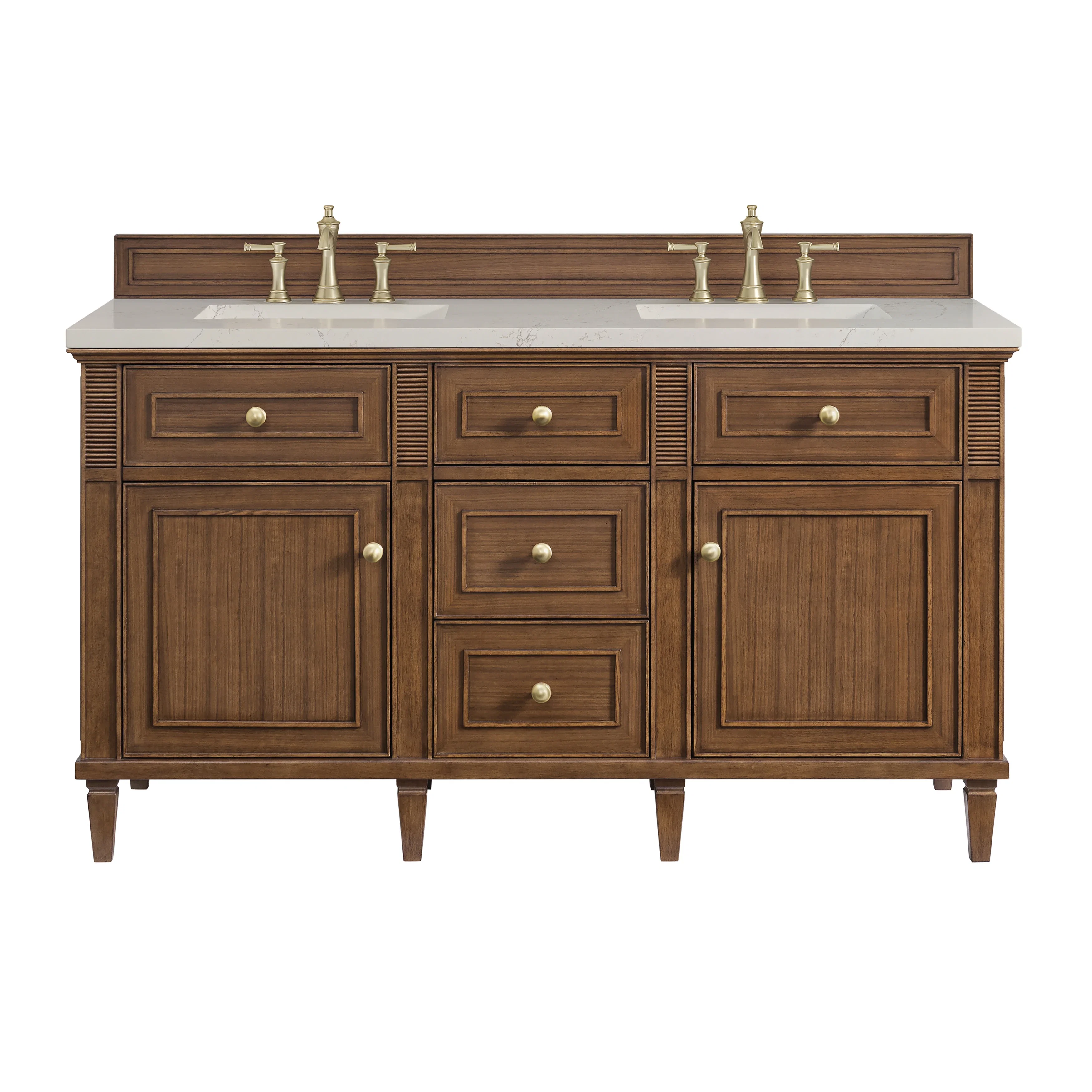 Lorelai 60" Double Vanity, Mid-Century Walnut, w/ 3 CM Siberian Silestone Top w/FreePower Wireless Charger