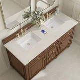 Lorelai 60" Double Vanity, Mid-Century Walnut, w/ 3 CM Siberian Silestone Top w/FreePower Wireless Charger