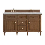 Lorelai 60" Double Vanity, Mid-Century Walnut w/ 3 CM Victorian Silver Silestone Top w/FreePower Wireless Charger