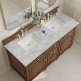 Lorelai 60" Double Vanity, Mid-Century Walnut w/ 3 CM Victorian Silver Silestone Top w/FreePower Wireless Charger