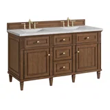 Lorelai 60" Double Vanity, Mid-Century Walnut w/ 3 CM Victorian Silver Silestone Top w/FreePower Wireless Charger