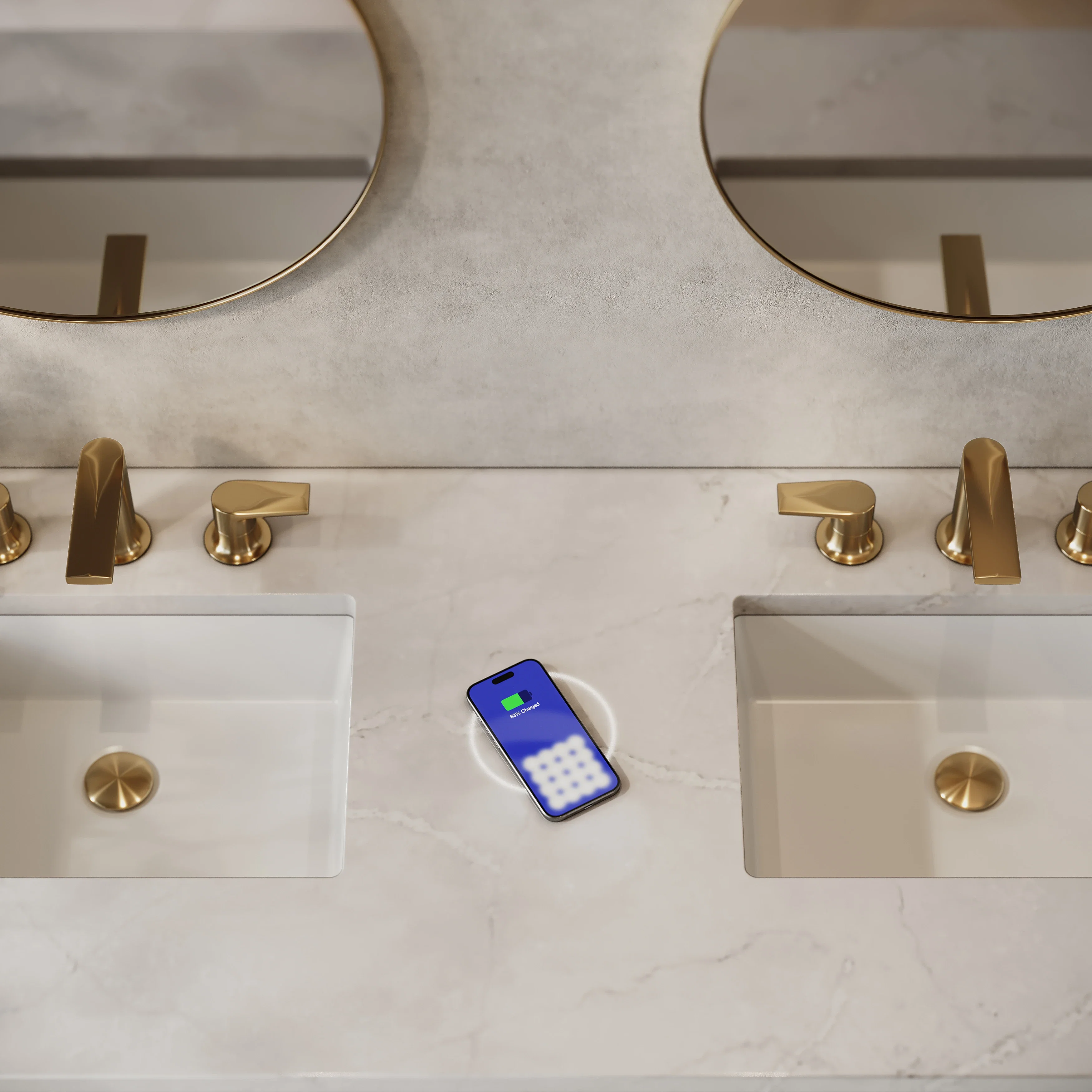Lorelai 60" Double Vanity, Mid-Century Walnut w/ 3 CM Victorian Silver Silestone Top w/FreePower Wireless Charger
