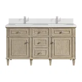 Lorelai 60" Double Vanity, Whitewashed Oak w/ Single Hole 3 CM White Zeus Silestone Top & Backsplash
