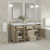 Lorelai 60" Double Vanity, Whitewashed Oak w/ 3 CM Carrara White Marble Top