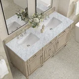 Lorelai 60" Double Vanity, Whitewashed Oak w/ 3 CM Carrara White Marble Top
