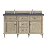 Lorelai 60" Double Vanity, Whitewashed Oak w/ 3 CM Charcoal Soapstone Silestone Top