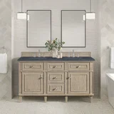 Lorelai 60" Double Vanity, Whitewashed Oak w/ 3 CM Charcoal Soapstone Silestone Top