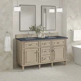 Lorelai 60" Double Vanity, Whitewashed Oak w/ 3 CM Charcoal Soapstone Silestone Top