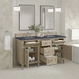 Lorelai 60" Double Vanity, Whitewashed Oak w/ 3 CM Charcoal Soapstone Silestone Top