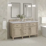 Lorelai 60" Double Vanity, Whitewashed Oak w/ 3 CM Eternal Jasmine Pearl Silestone Top