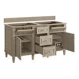 Lorelai 60" Double Vanity, Whitewashed Oak w/ 3 CM Eternal Jasmine Pearl Silestone Top