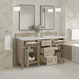 Lorelai 60" Double Vanity, Whitewashed Oak w/ 3 CM Ethereal Noctis Silestone Top