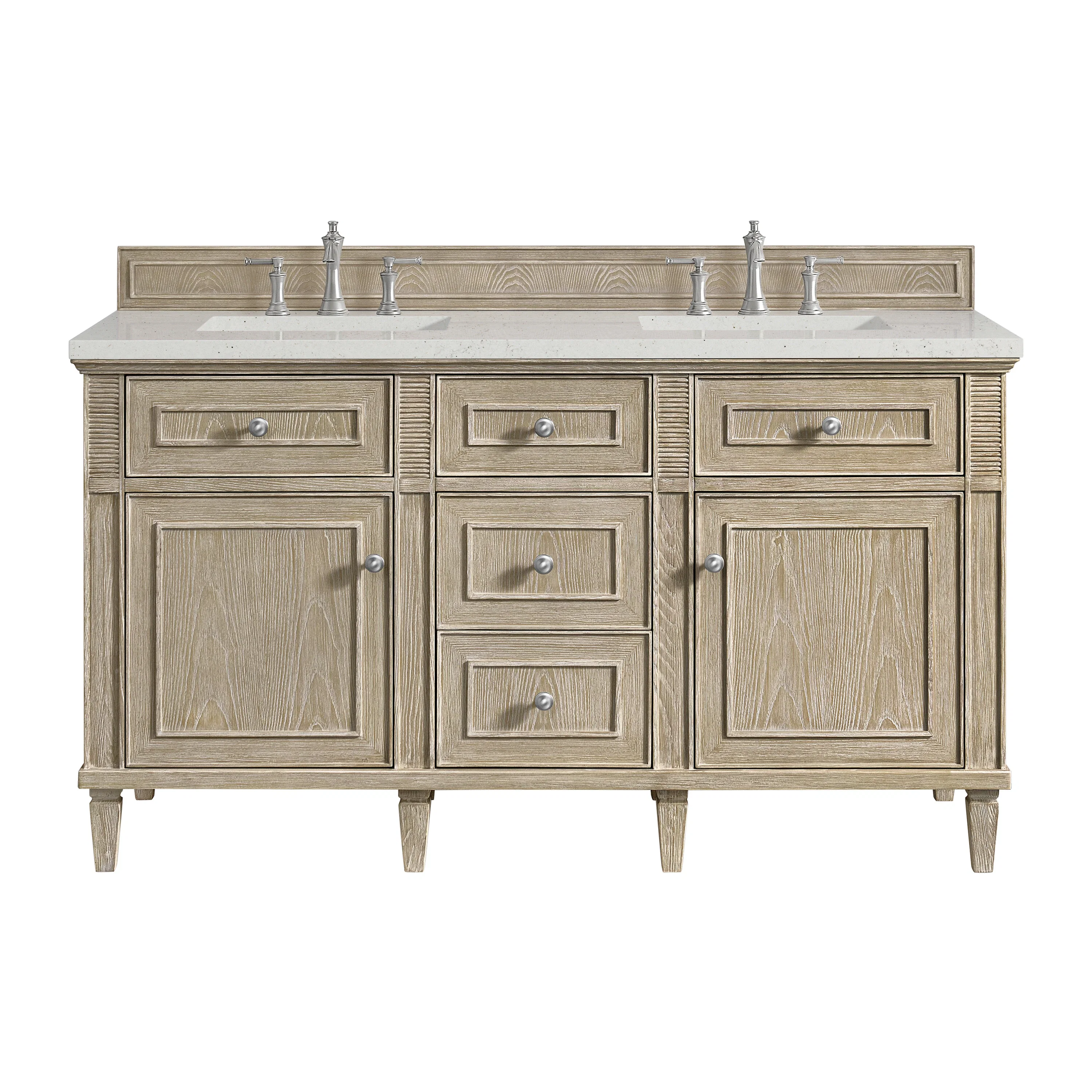 Lorelai 60" Double Vanity, Whitewashed Oak w/ 3 CM Lime Delight Silestone Top