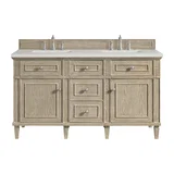 Lorelai 60" Double Vanity, Whitewashed Oak w/ 3 CM Lime Delight Silestone Top