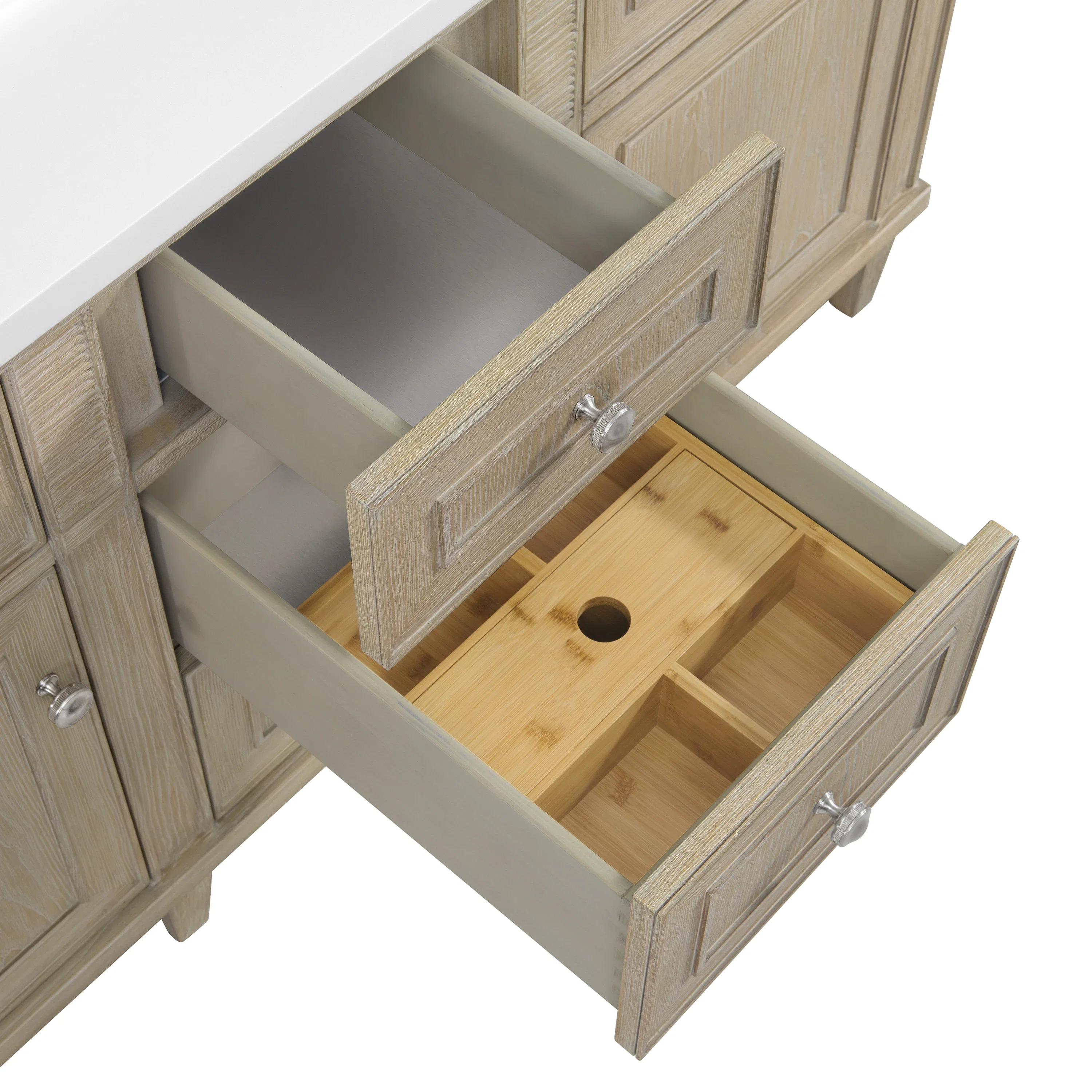 Lorelai 60" Double Vanity, Whitewashed Oak w/ 3 CM Parisien Bleu Silestone Top