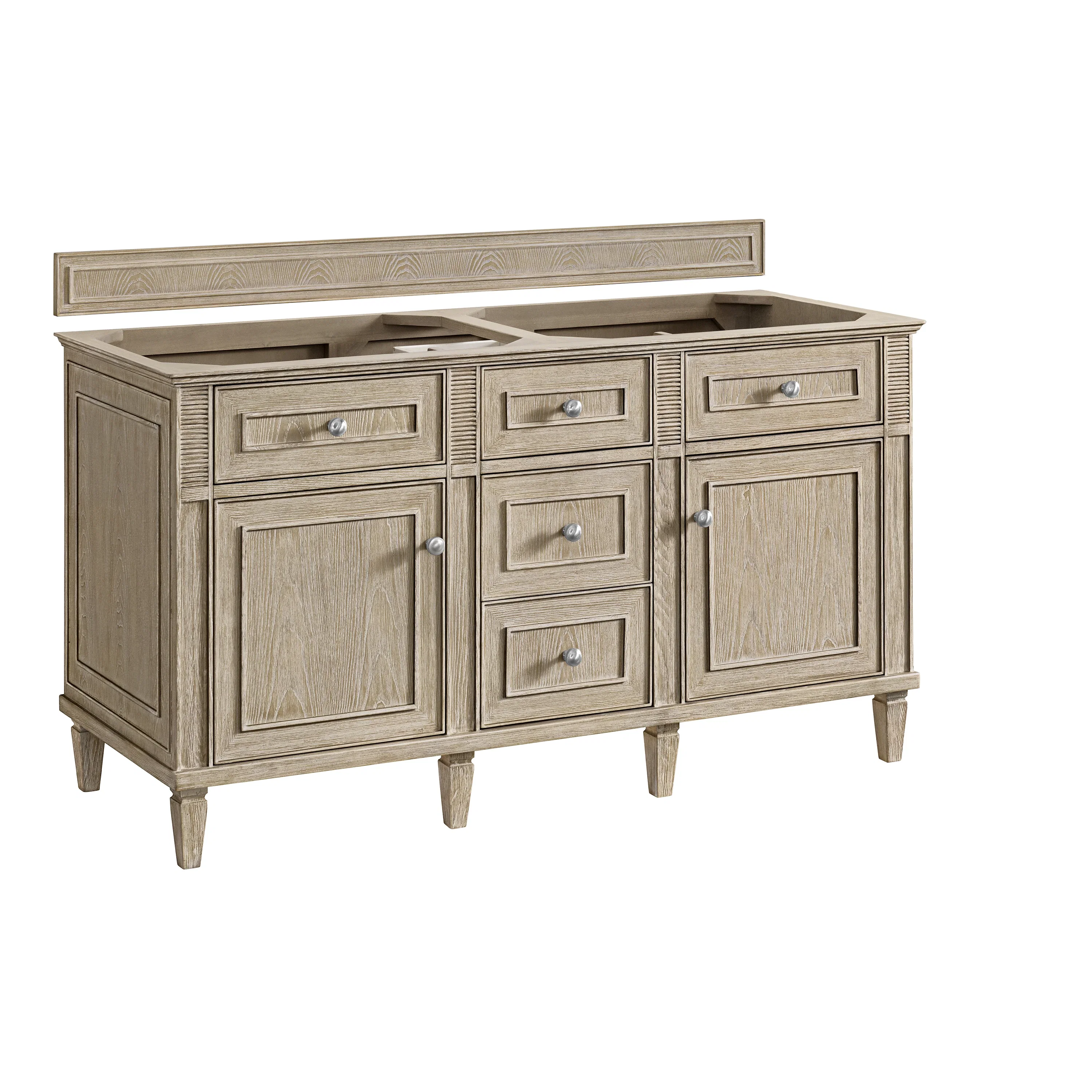 Lorelai 60" Double Vanity, Whitewashed Oak w/ 3 CM Parisien Bleu Silestone Top