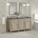 Lorelai 60" Double Vanity, Whitewashed Oak w/ 3 CM Parisien Bleu Silestone Top