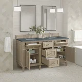 Lorelai 60" Double Vanity, Whitewashed Oak w/ 3 CM Parisien Bleu Silestone Top