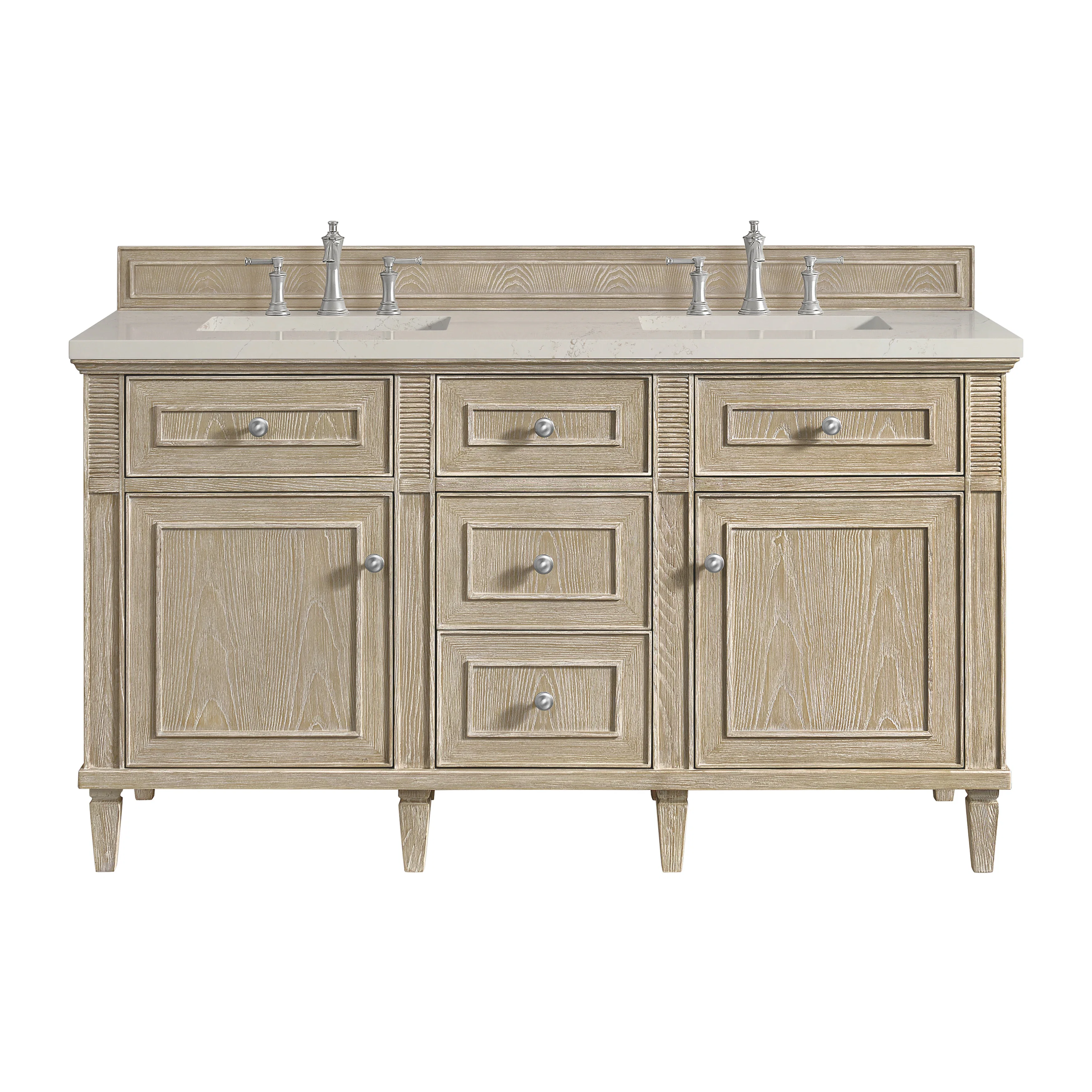 Lorelai 60" Double Vanity, Whitewashed Oak, w/ 3 CM Siberian Silestone Top