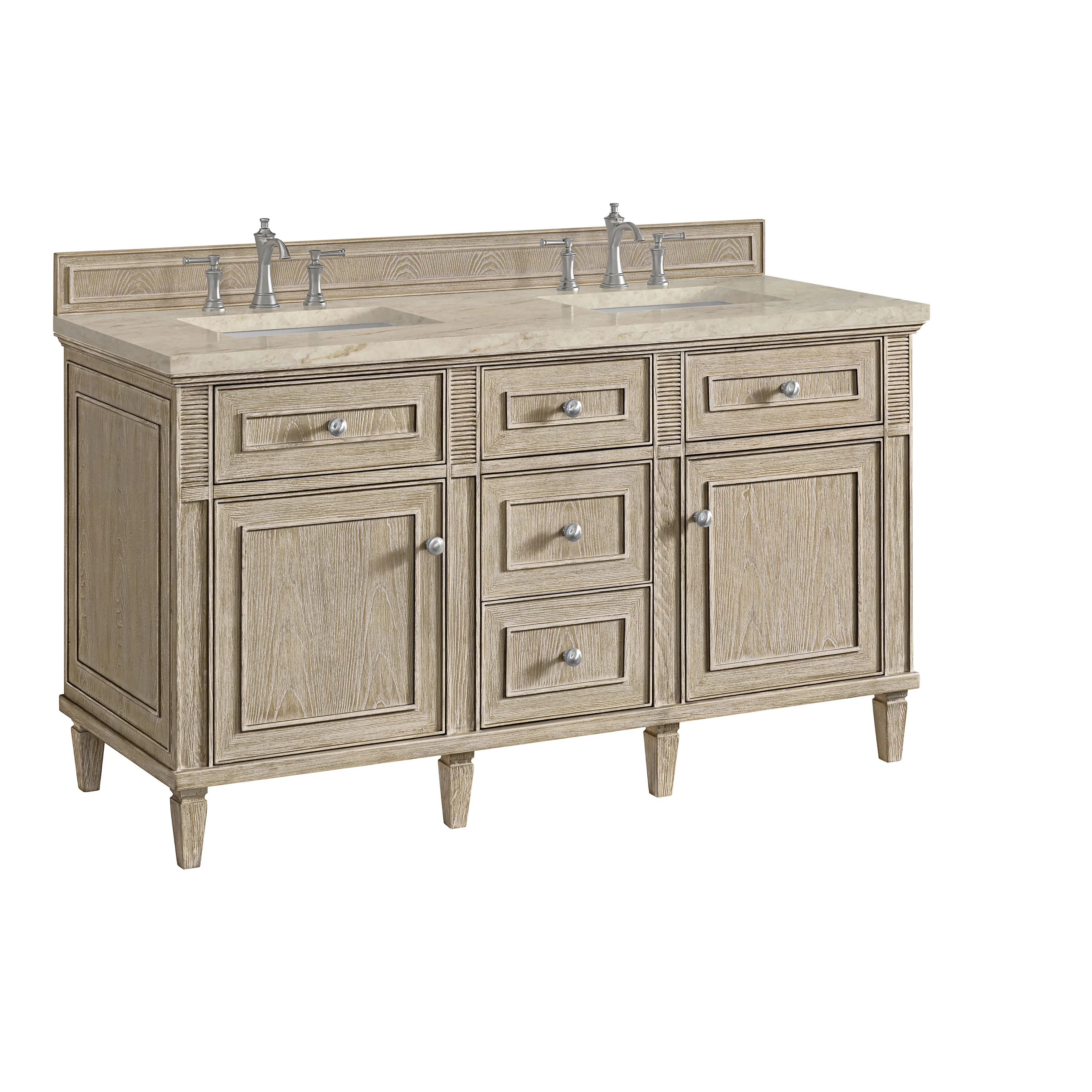 Lorelai 60" Double Vanity, Whitewashed Oak, w/ 3 CM Tajnar Eclos Top