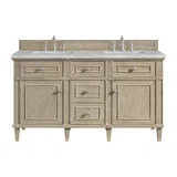 Lorelai 60" Double Vanity, Whitewashed Oak w/ 3 CM Victorian Silver Silestone Top