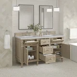 Lorelai 60" Double Vanity, Whitewashed Oak w/ 3 CM Victorian Silver Silestone Top