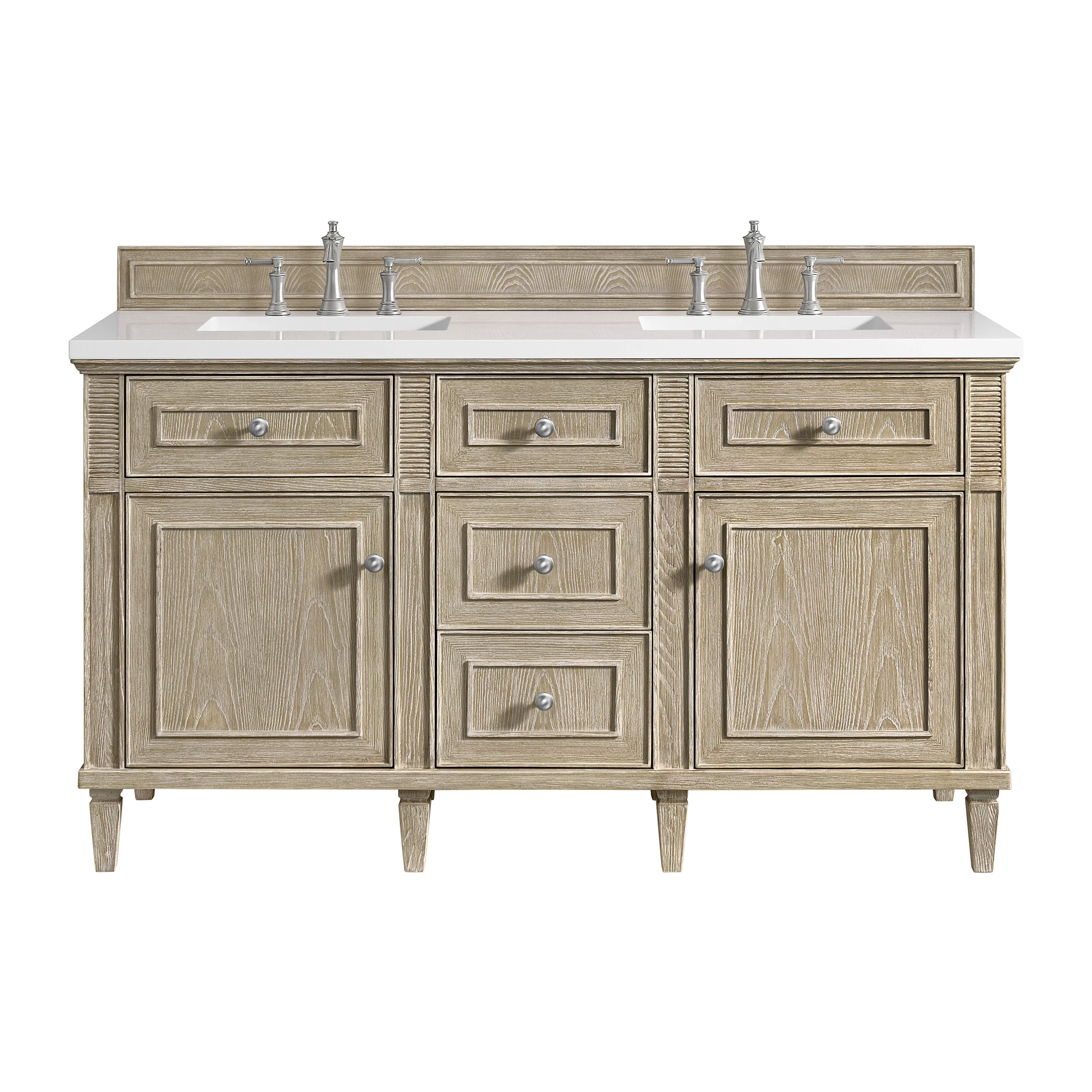 Lorelai 60" Double Vanity, Whitewashed Oak w/ 3 CM White Zeus Silestone Top