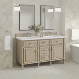 Lorelai 60" Double Vanity, Whitewashed Oak w/ 3 CM White Zeus Silestone Top
