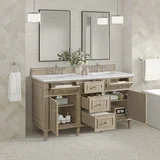 Lorelai 60" Double Vanity, Whitewashed Oak w/ 3 CM White Zeus Silestone Top