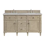 Lorelai 60" Double Vanity, Whitewashed Oak w/ 3 CM Eternal Jasmine Pearl Silestone Top w/FreePower Wireless Charger