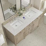 Lorelai 60" Double Vanity, Whitewashed Oak w/ 3 CM Eternal Jasmine Pearl Silestone Top w/FreePower Wireless Charger