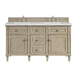 Lorelai 60" Double Vanity, Whitewashed Oak w/ 3 CM Ethereal Noctis Silestone Top w/FreePower Wireless Charger